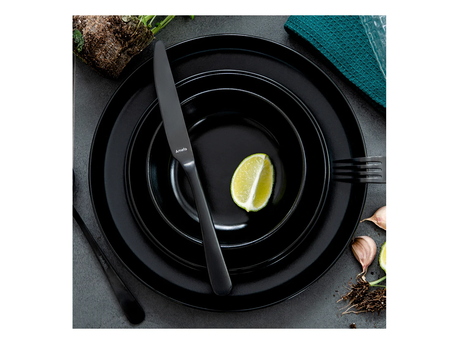 Set de assiete plates 6 personnes 6 pièces - Noir - VICTO