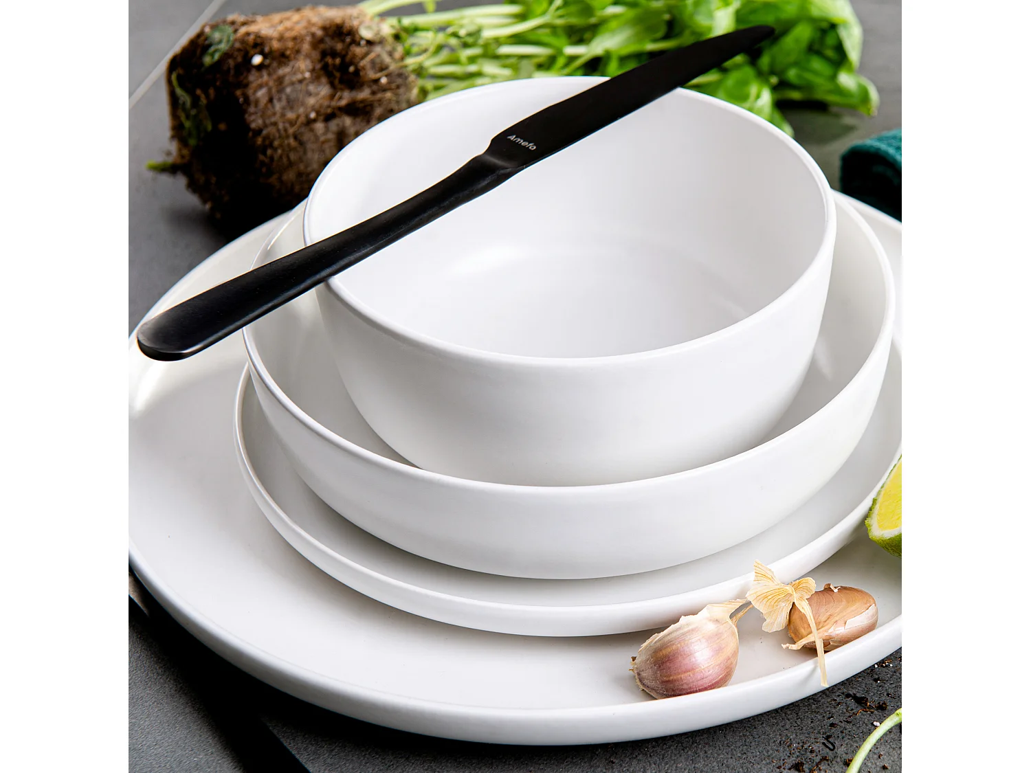 Set de assiettes creuses - 6 personnes 6 pièces - Blanc - VICTO