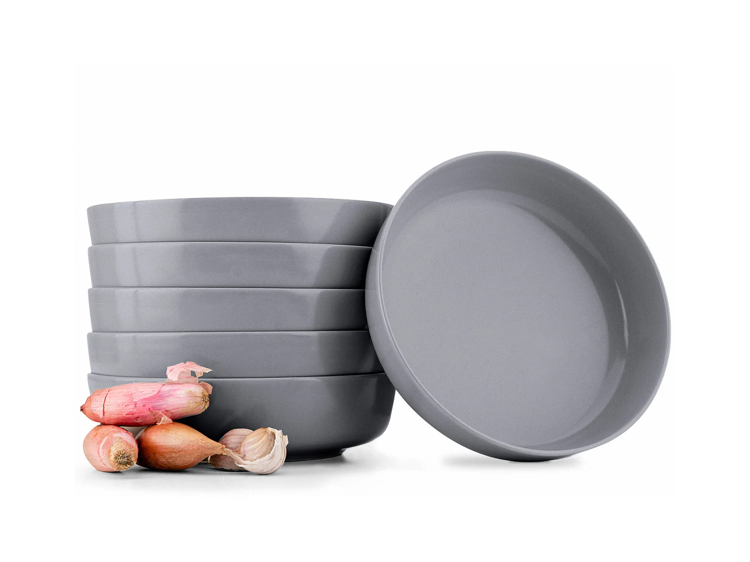 Set de assiettes creuses - 6 personnes 6 pièces - Gris - VICTO