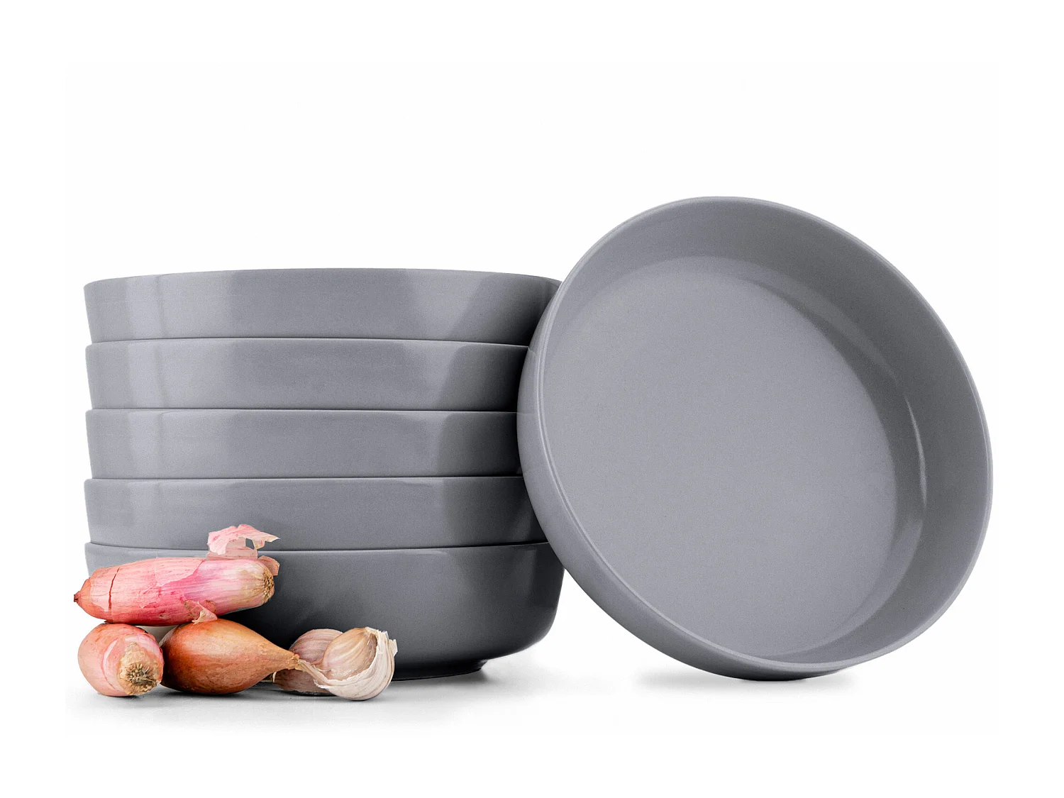 Set de assiettes creuses - 6 personnes 6 pièces - Gris - VICTO