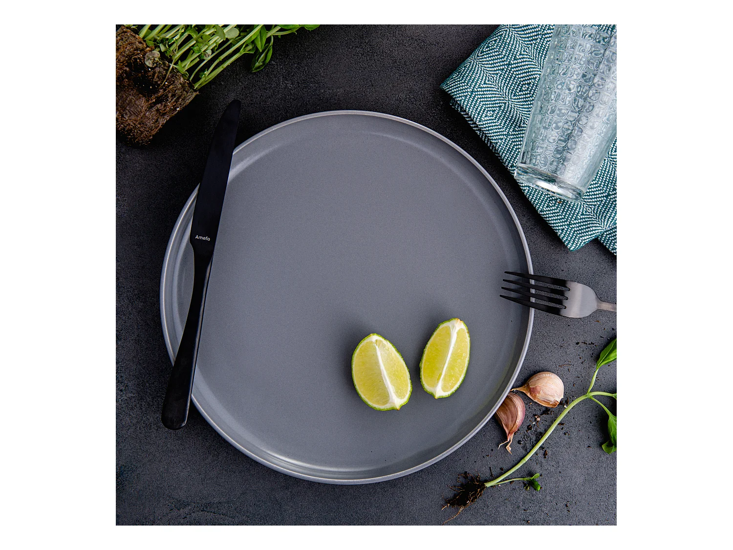 Set de assiete plates 6 personnes 6 pièces - Gris - VICTO