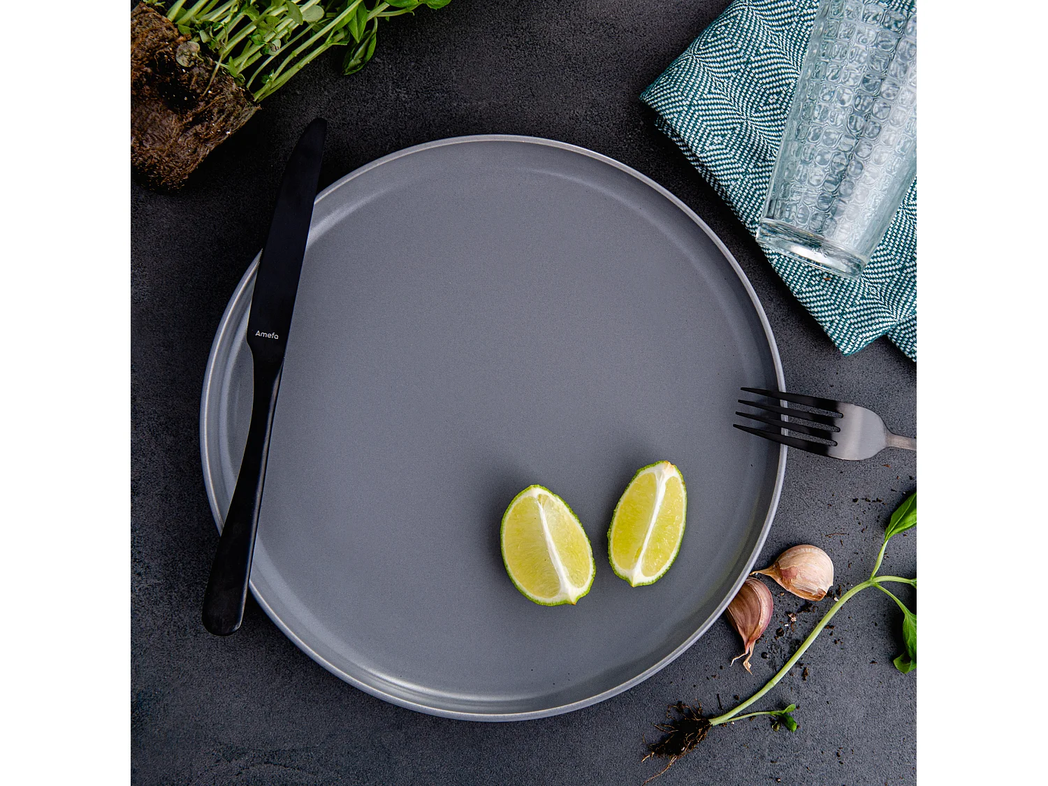 Set de assiete plates 6 personnes 6 pièces - Gris - VICTO