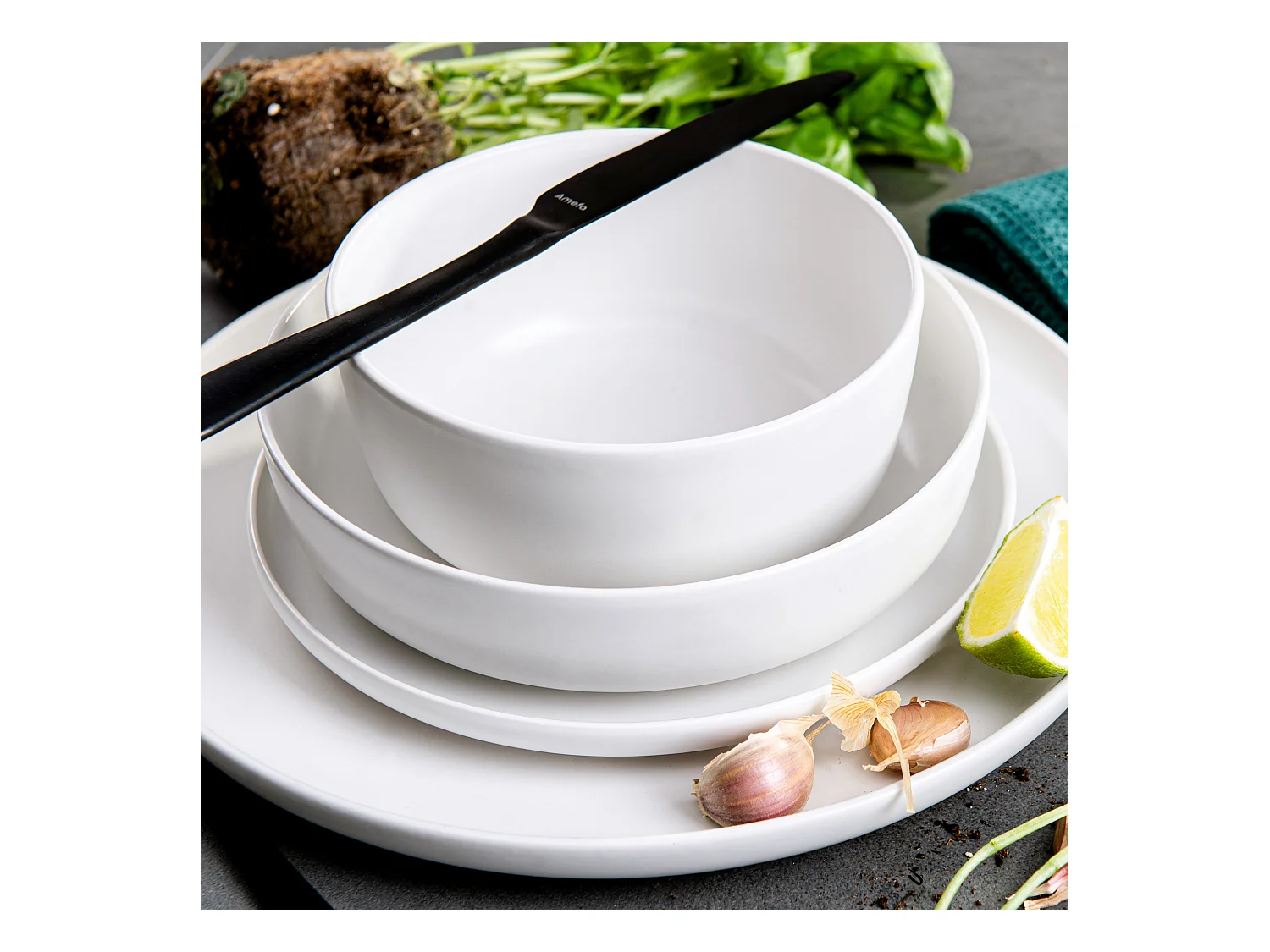 Set de assiete plates 6 personnes 6 pièces - Blanc - VICTO