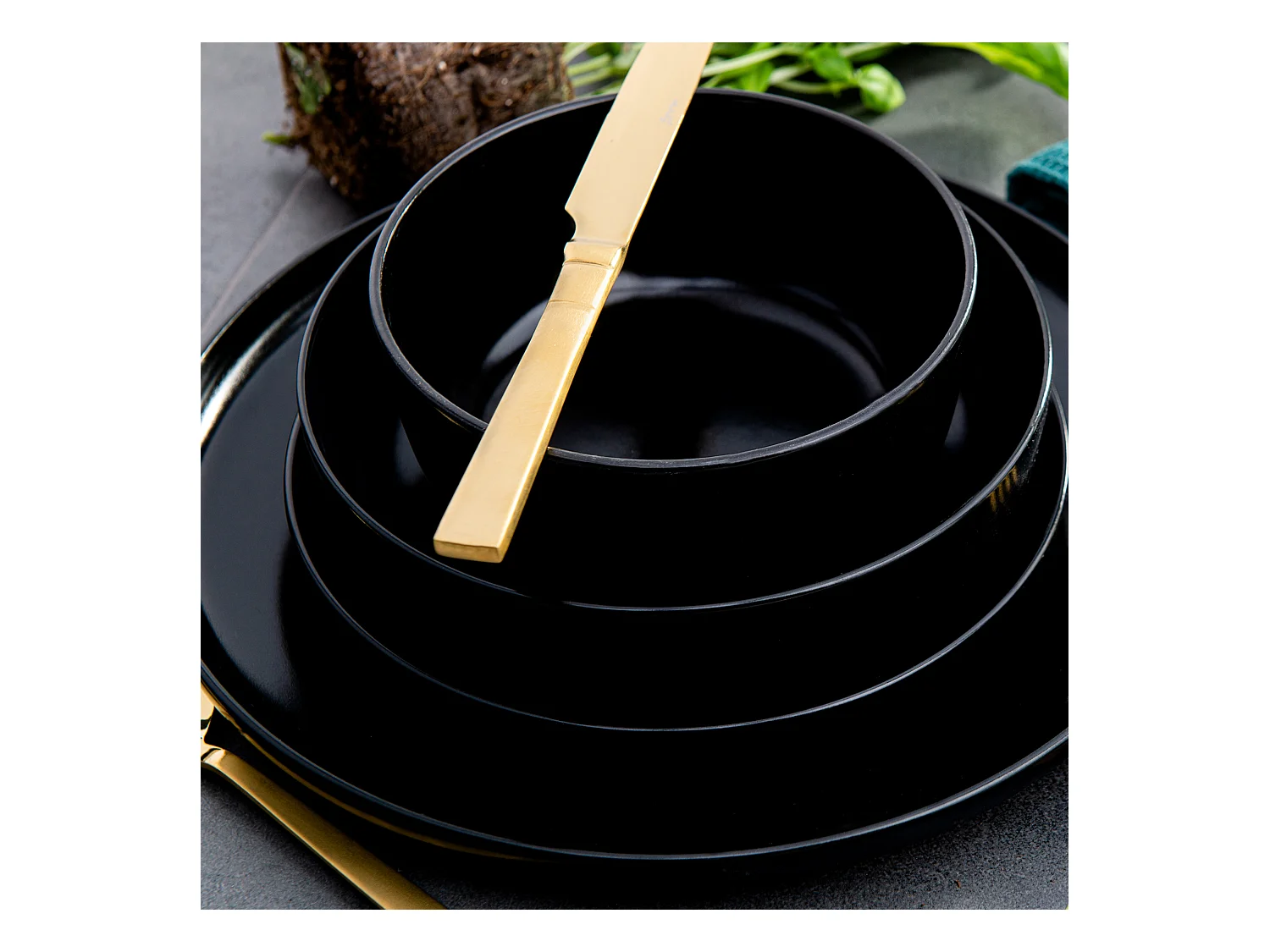 Set de assiettes creuses - 6 personnes 6 pièces - Noir - VICTO