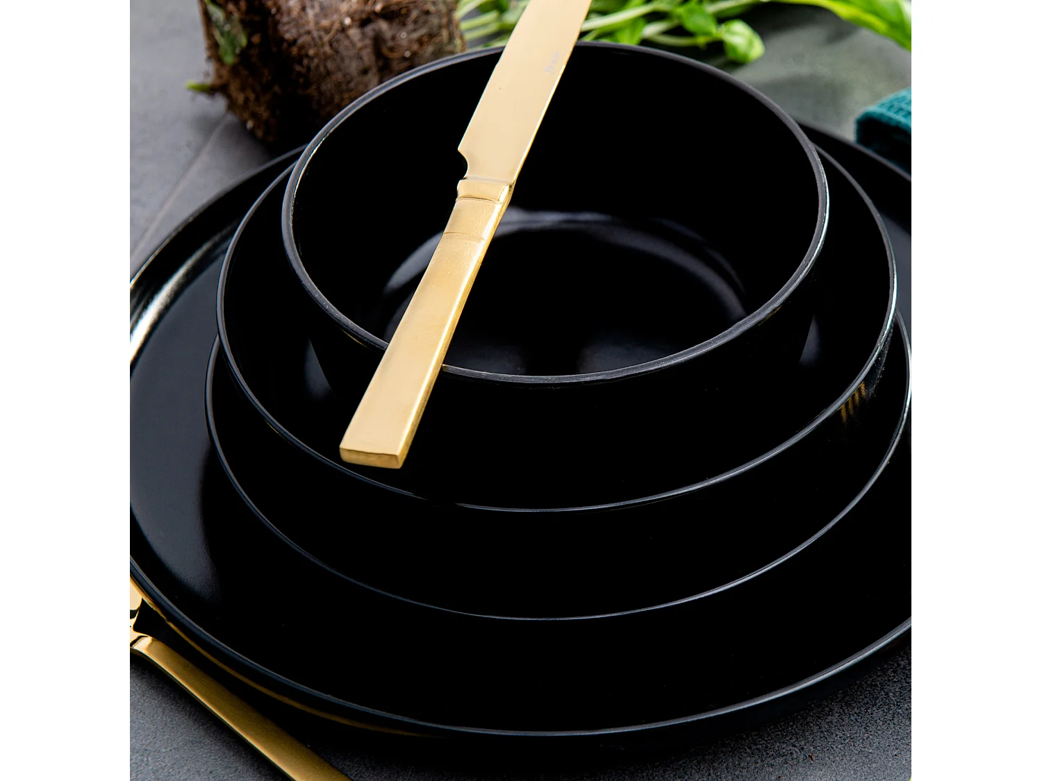 Set de assiettes creuses - 6 personnes 6 pièces - Noir - VICTO