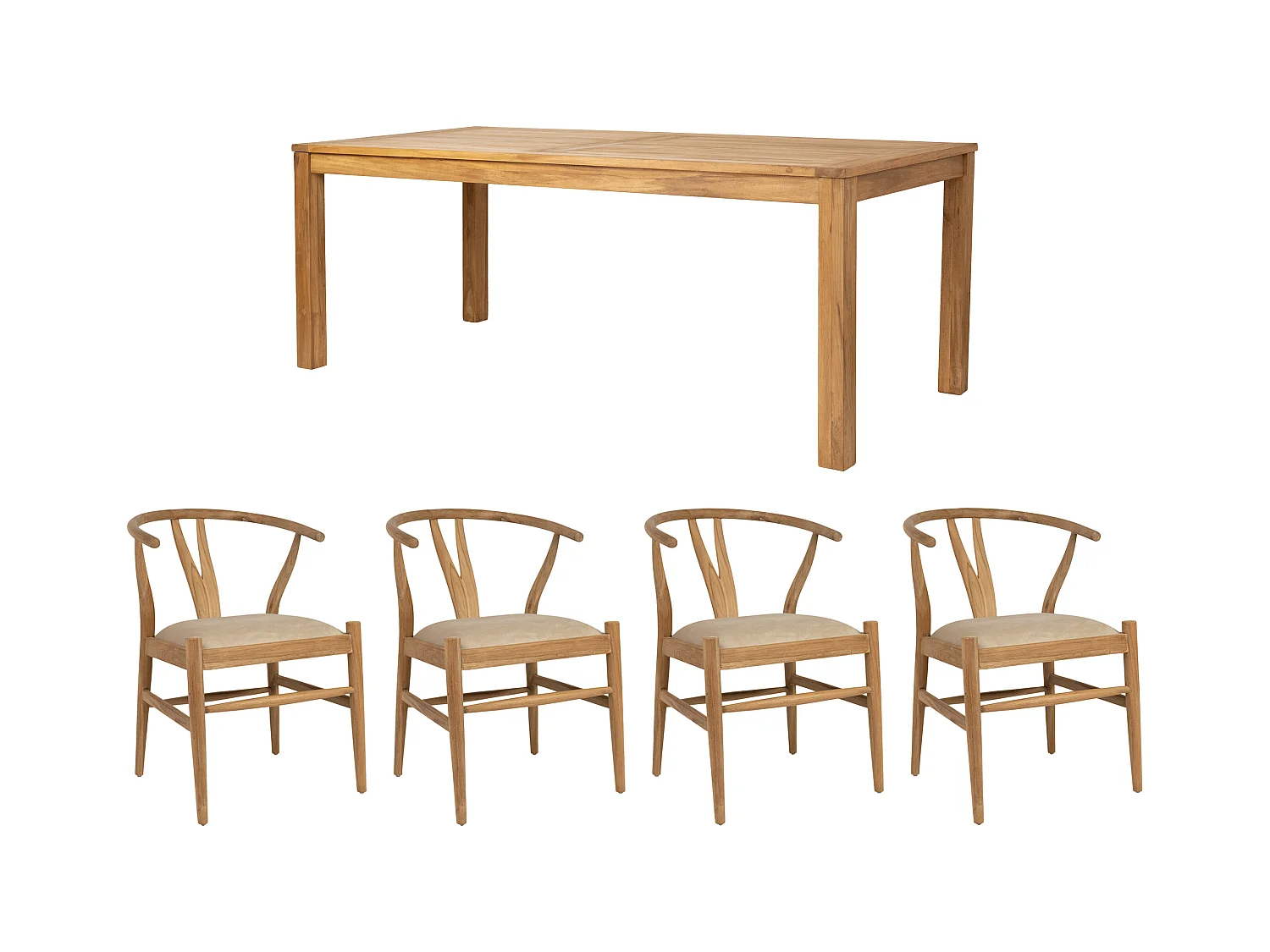 Set Tisch AMILA + 4 Stühle POGIANA - Holzfarben & Beige