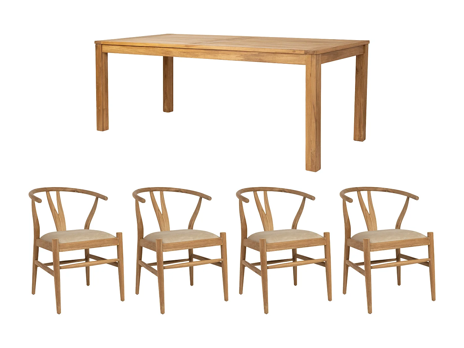 Ensemble table AMILA + 4 chaises POGIANA - Naturel et beige