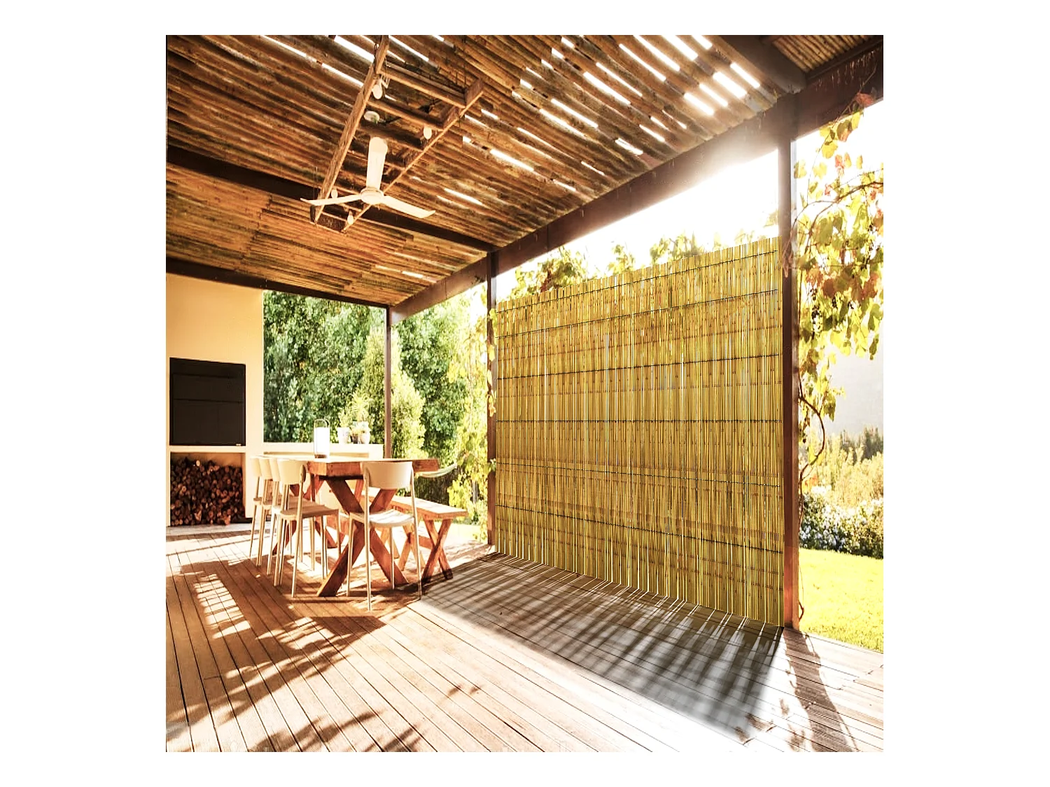 Arella In Canna Cannette In Bamboo Pelato Bambù Naturale Da 5 mm Recinzione Giardino Ringhiera Balcone Terrazza Piscina Stuoia Ombreggiante Frangivista 1 x 3 M