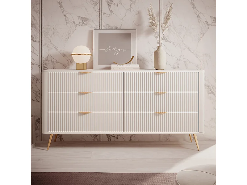 AX LIVING Kommode beige mit Schubladen Vespasia 163 6S - 163,2cm breit