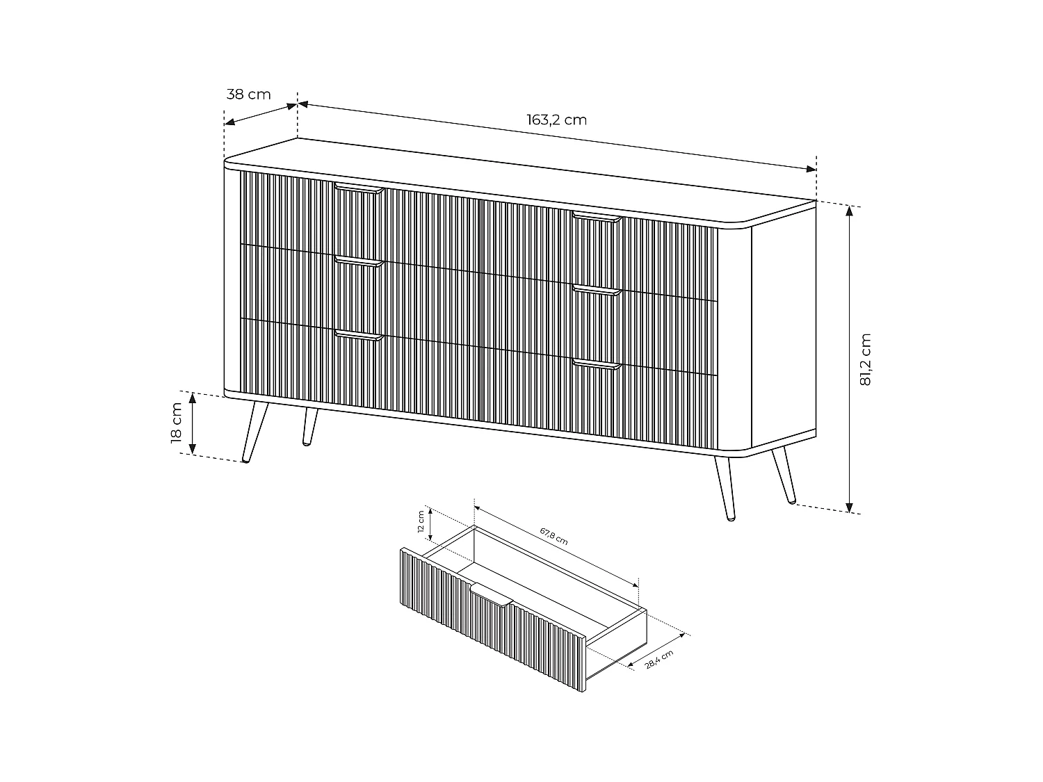 AX LIVING Kommode beige mit Schubladen Vespasia 163 6S - 163,2cm breit