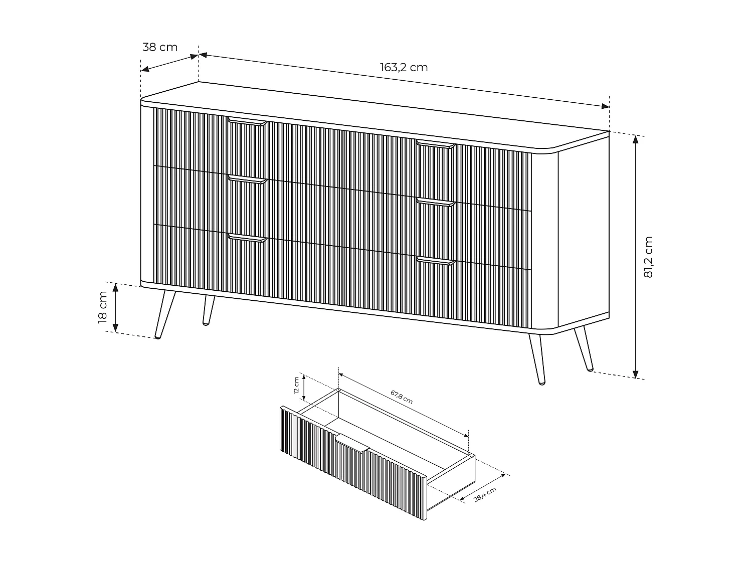 AX LIVING Kommode beige mit Schubladen Vespasia 163 6S - 163,2cm breit