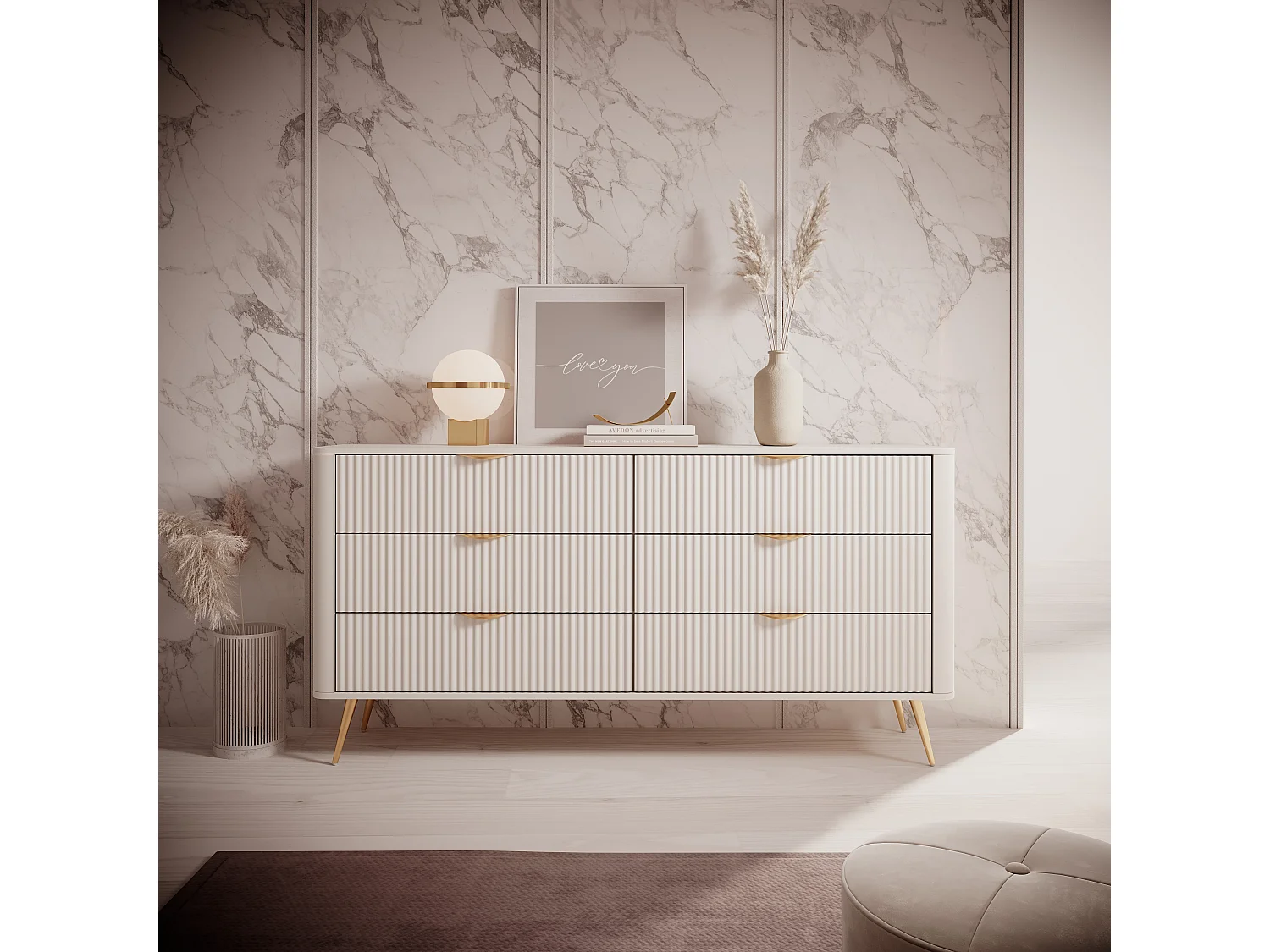 AX LIVING Beige ladekast met laden Vespasia 163 6S – 163,2 cm breed