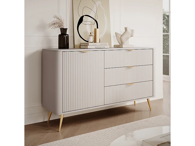 AX LIVING Modern Schubladen Sideboard Vespasia 138 D3S – 138,2cm Beige
