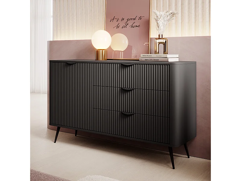 AX LIVING Modern Schubladen Sideboard schwarz Vespasia 138D3S 138,2 cm
