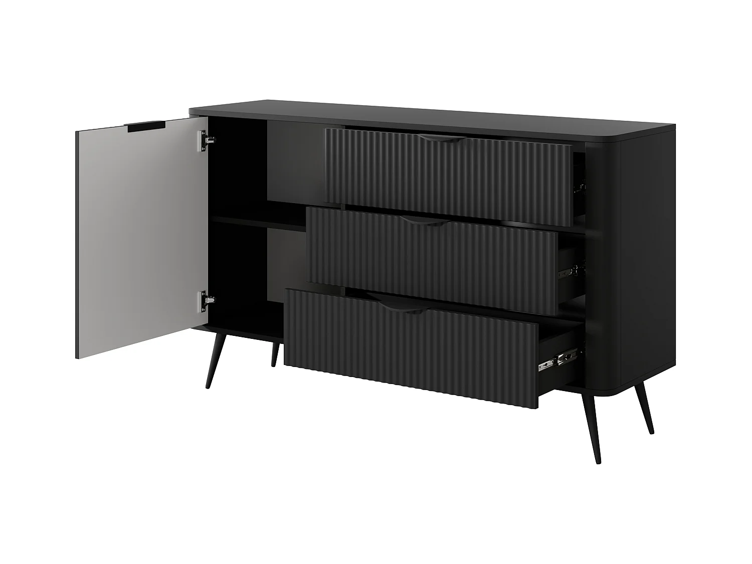 AX LIVING Modern Schubladen Sideboard schwarz Vespasia 138D3S 138,2 cm
