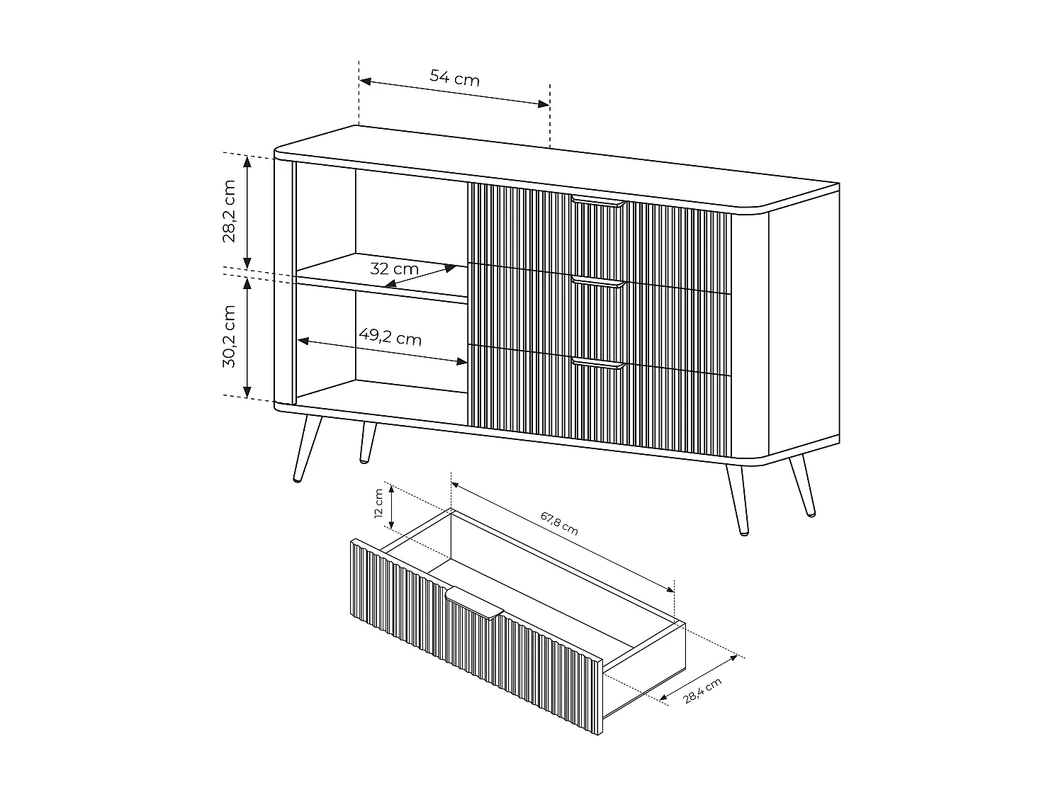 AX LIVING buffet moderne à tiroirs noir Vespasia 138 D3S – 138,2 cm