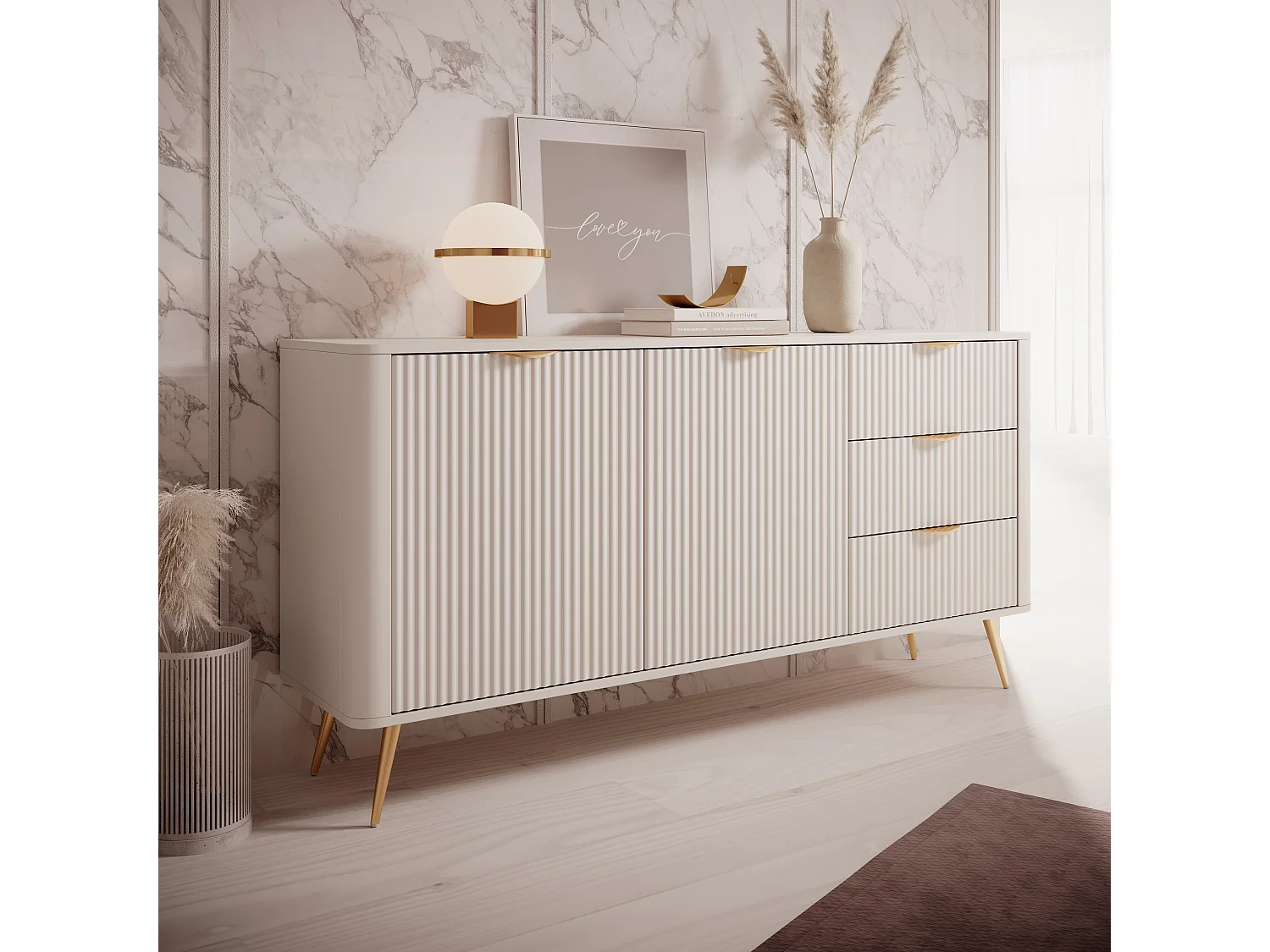 AX LIVING Kleider Kommode Vespasia 1632D3S 163,2cm Beige XXL Sideboard