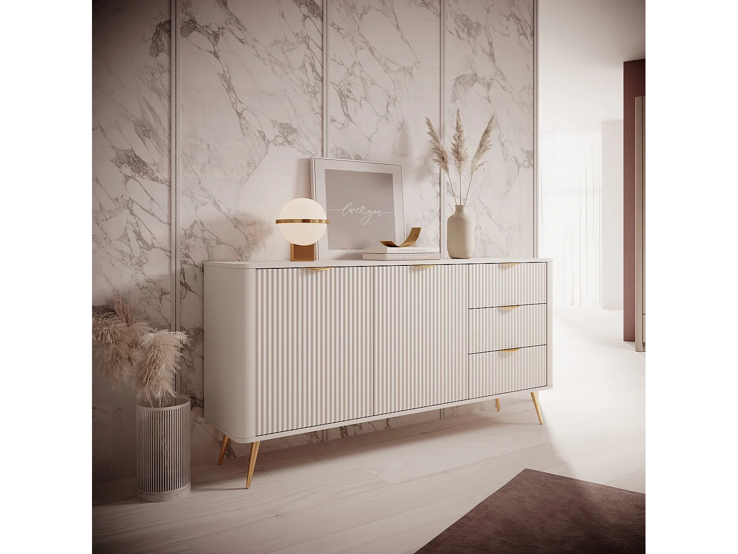 AX LIVING Grande commode beige XXL avec tiroirs Vespasia 163,2 cm