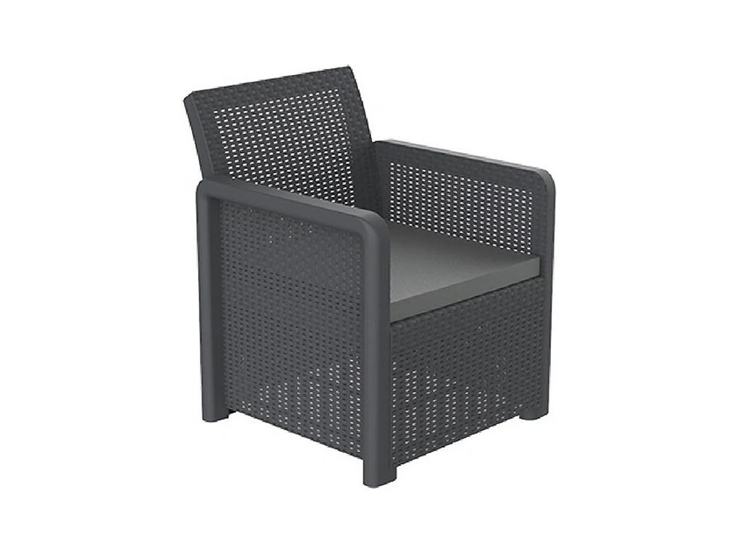 Salon bas de jardin de 4 personnes coloris gris anthracite ( 2 fauteuils, canapé, table basse coffre )