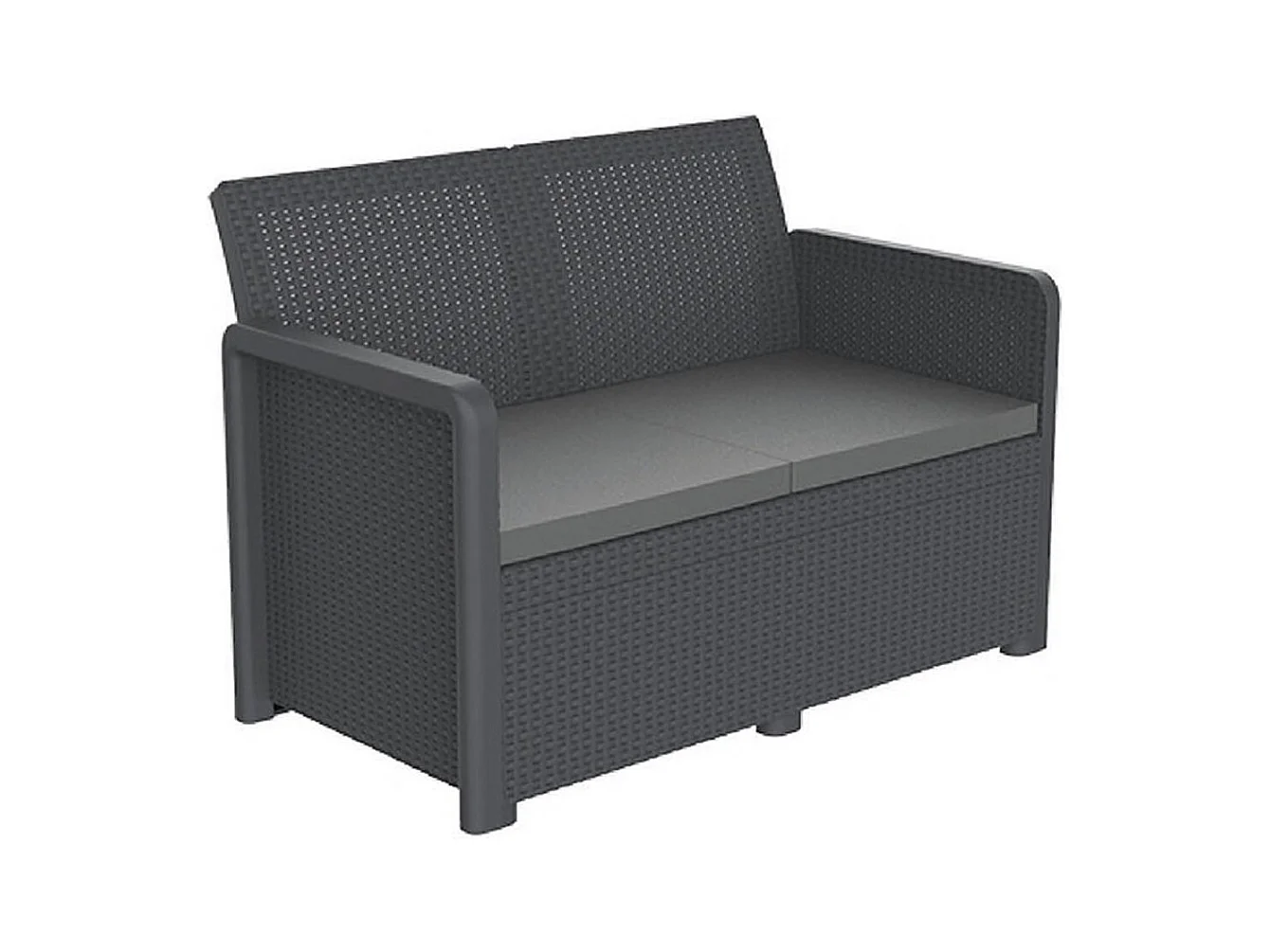 Salon bas de jardin de 4 personnes coloris gris anthracite ( 2 fauteuils, canapé, table basse coffre )