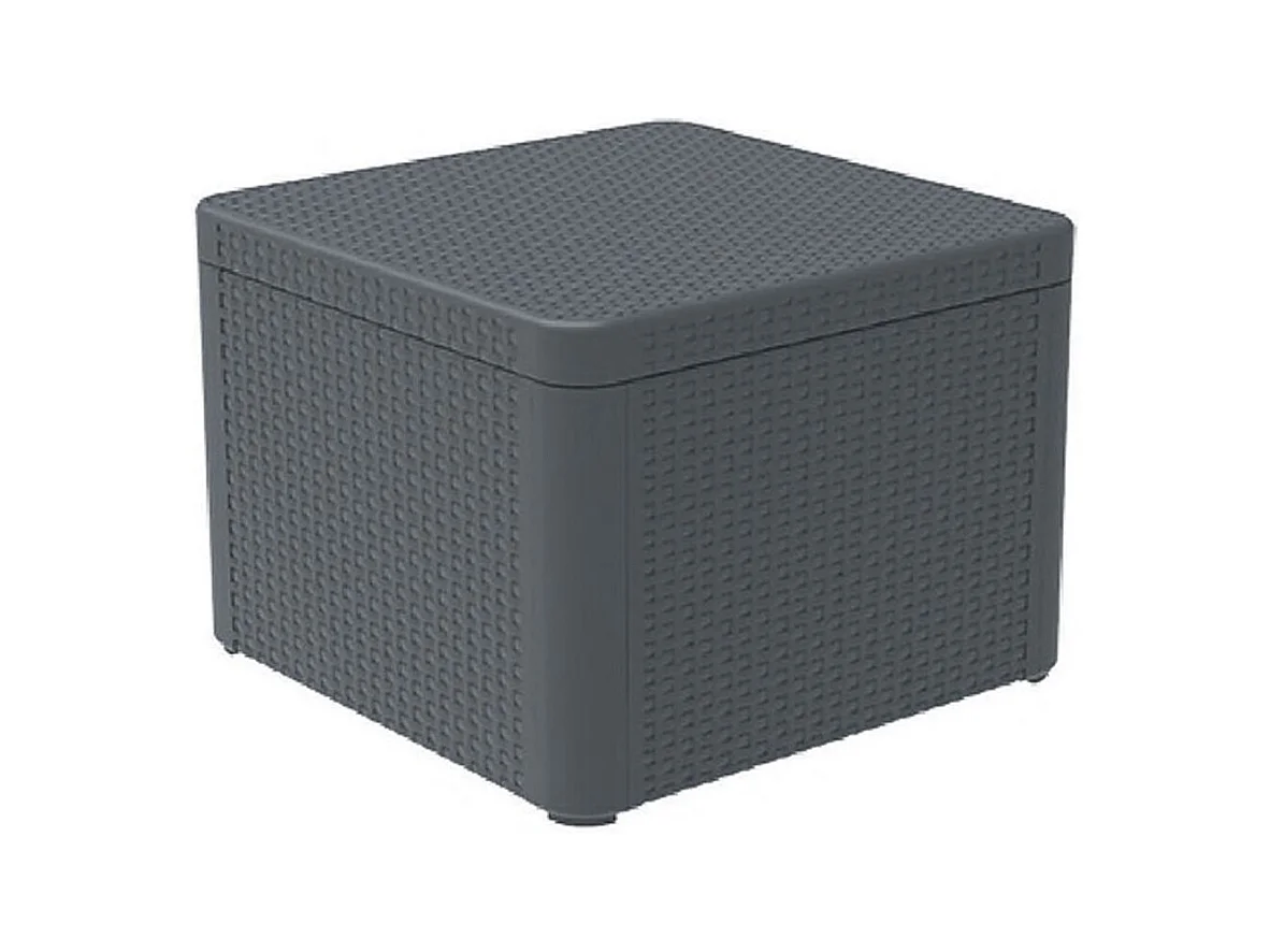 Salon bas de jardin de 4 personnes coloris gris anthracite ( 2 fauteuils, canapé, table basse coffre )