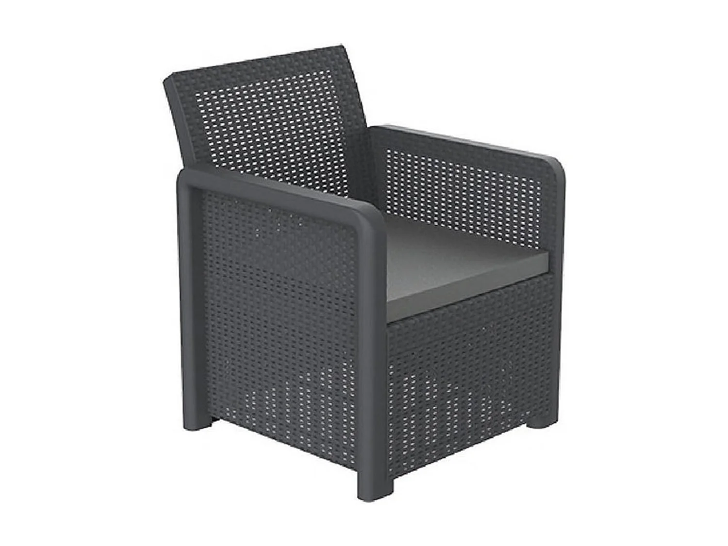 Salon bas de jardin de 4 personnes coloris gris anthracite ( 2 fauteuils, canapé, table basse coffre )