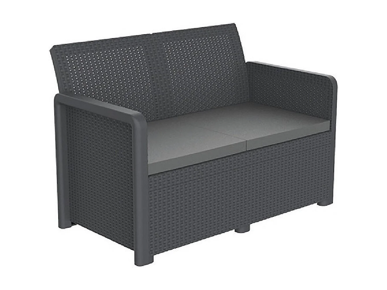 Salon bas de jardin de 4 personnes coloris gris anthracite ( 2 fauteuils, canapé, table basse coffre )