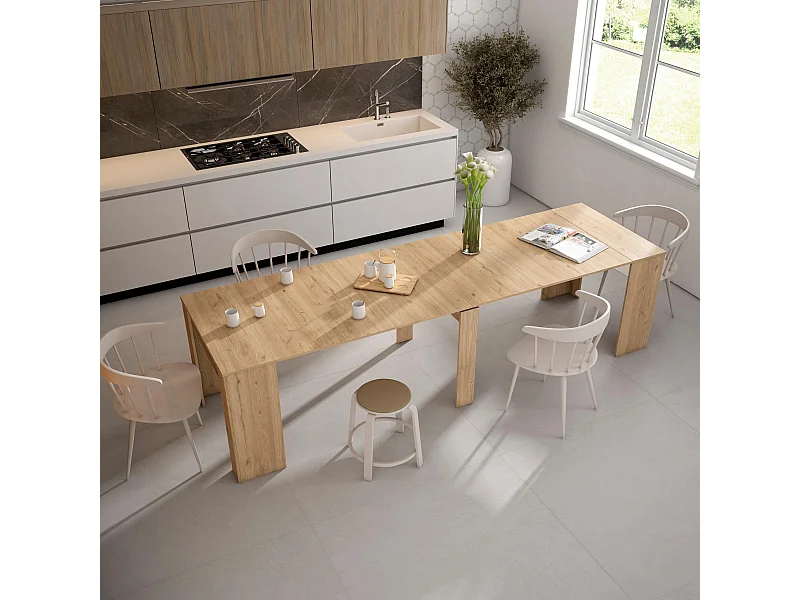 Uitschuifbare Consoletafel, 302x90x77cm, Voor 14 personen, Tafel, Eiken