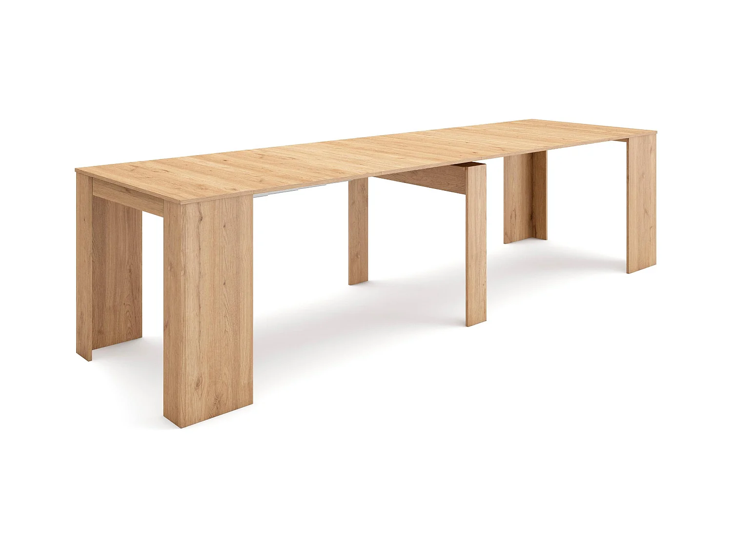 Table console extensible, 302x90x77cm, Pour 14 personnes, Table à Manger, Chêne