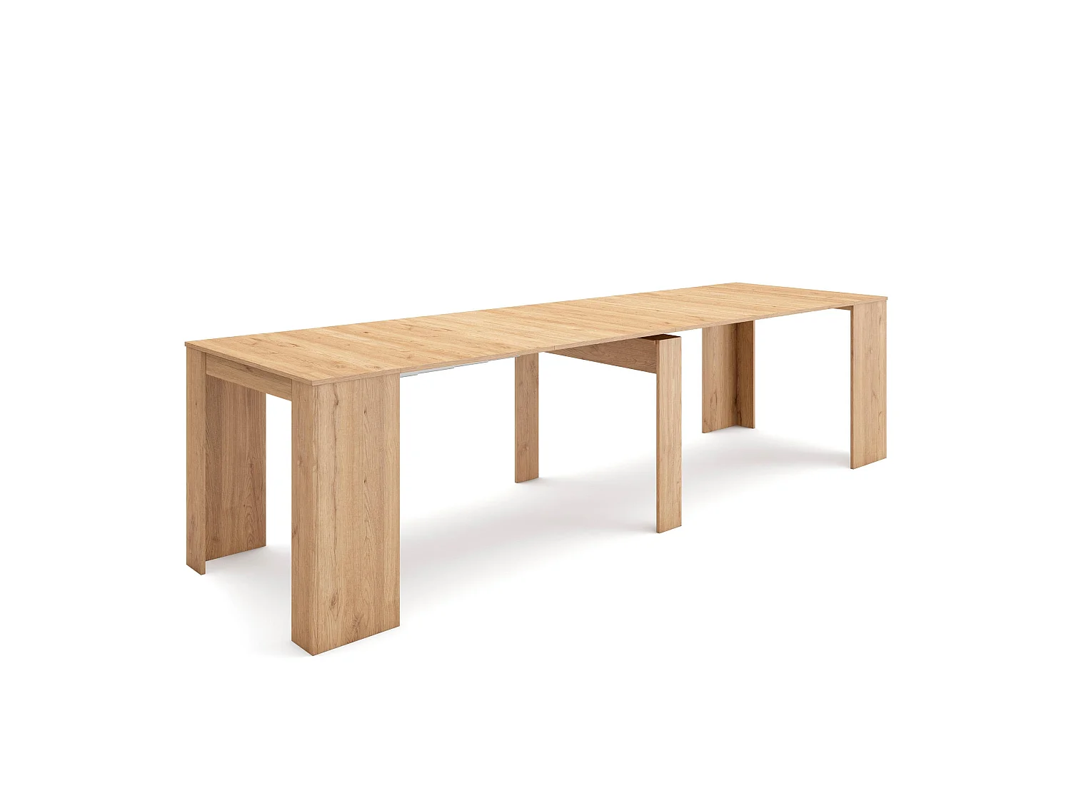 Table console extensible, 302x90x77cm, Pour 14 personnes, Table à Manger, Chêne
