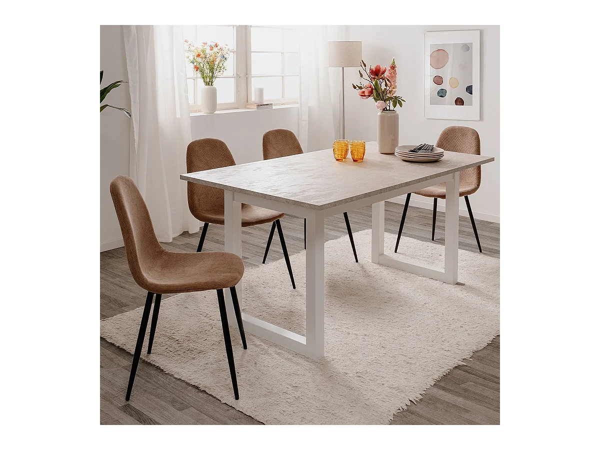 Table à Manger Extensible décor Travertin et Blanc L160/200 cm - HOUSTON