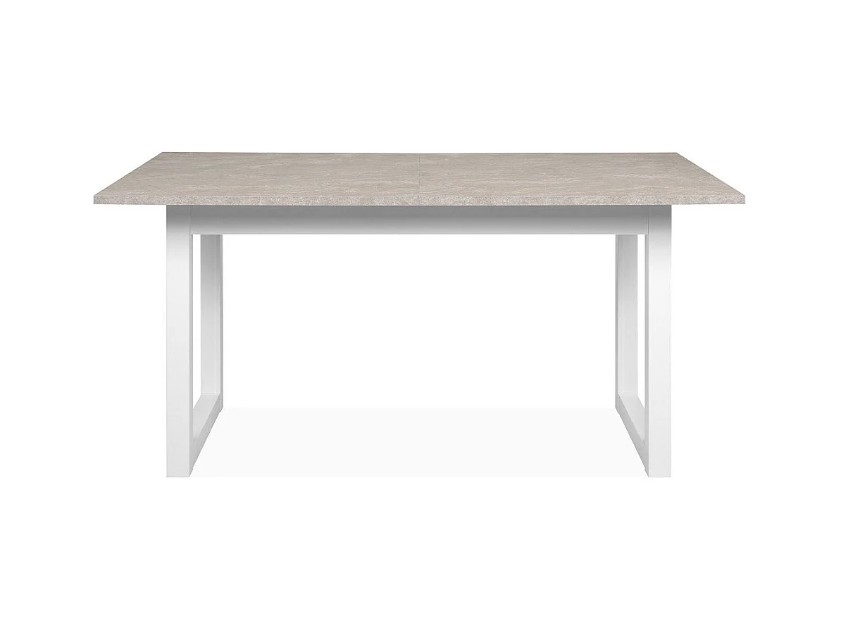Table à Manger Extensible décor Travertin et Blanc L160/200 cm - HOUSTON
