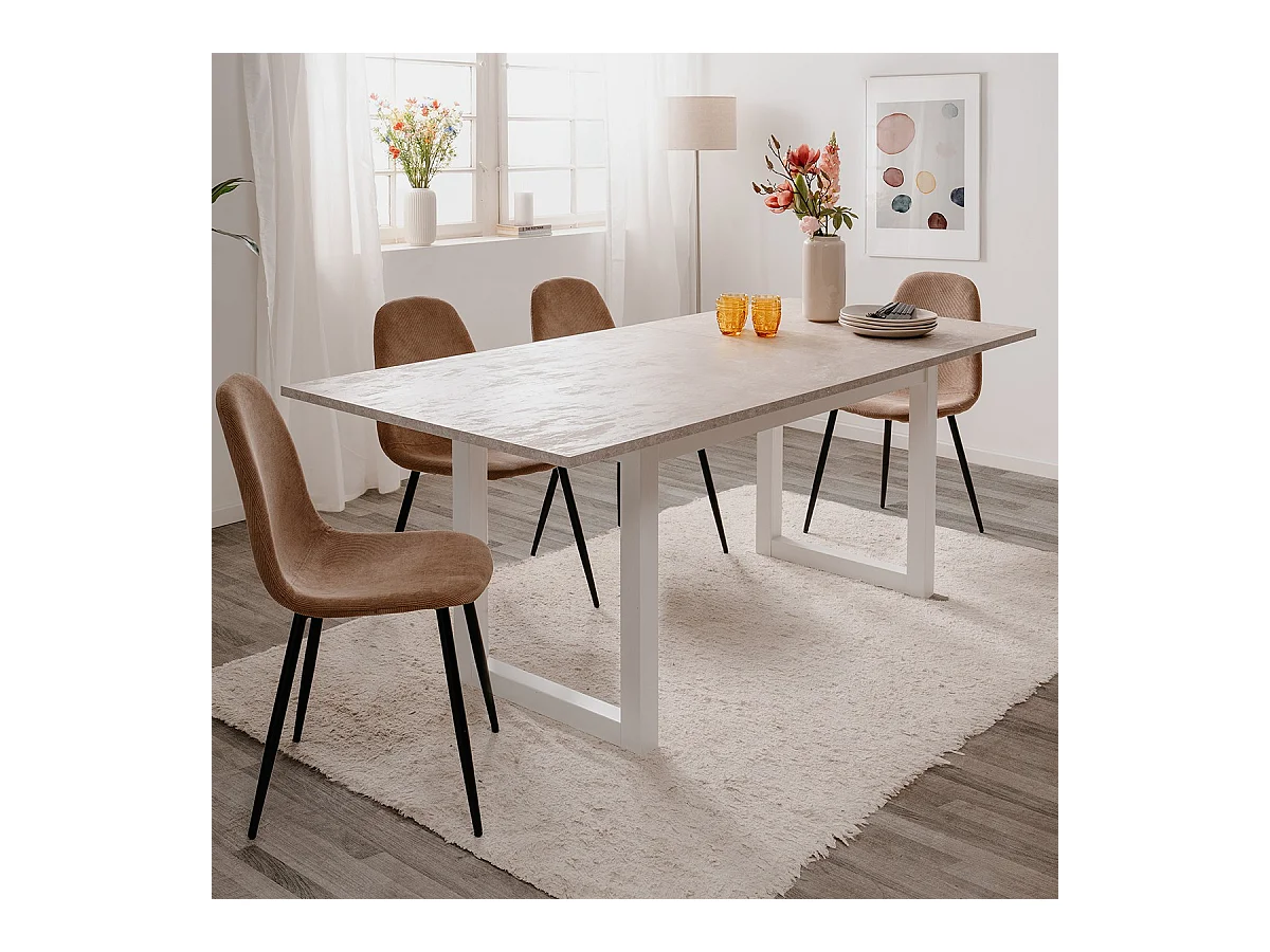 Table à Manger Extensible décor Travertin et Blanc L160/200 cm - HOUSTON