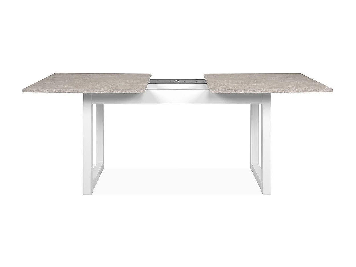 Table à Manger Extensible décor Travertin et Blanc L160/200 cm - HOUSTON