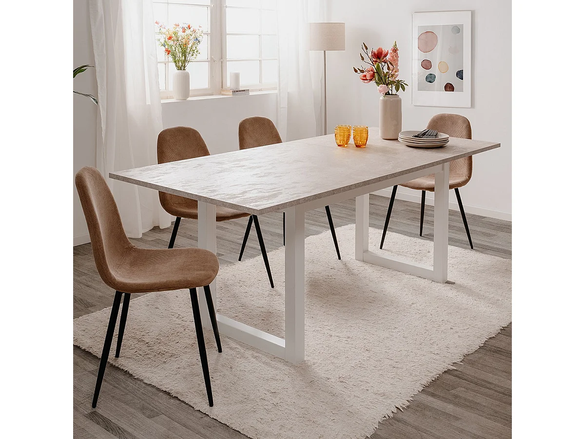 Table à Manger Extensible décor Travertin et Blanc L160/200 cm - HOUSTON