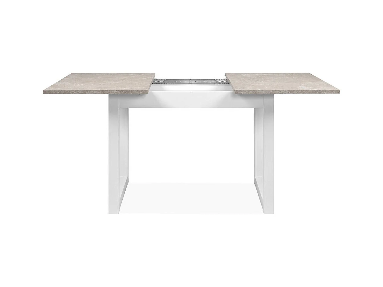 Table à manger extensible décor travertin et blanc L120-160 cm - HOUSTON