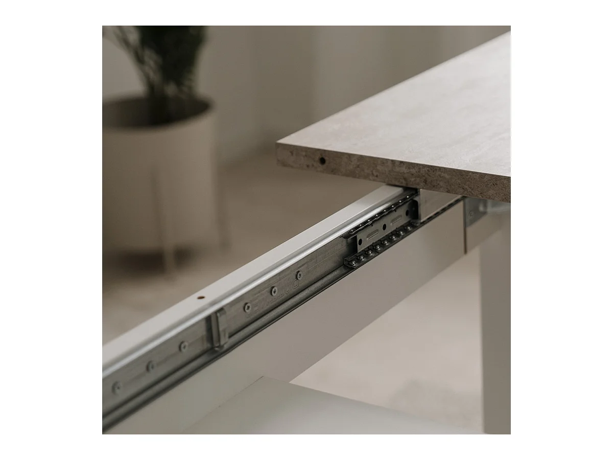 Table à manger extensible décor travertin et blanc L120-160 cm - HOUSTON