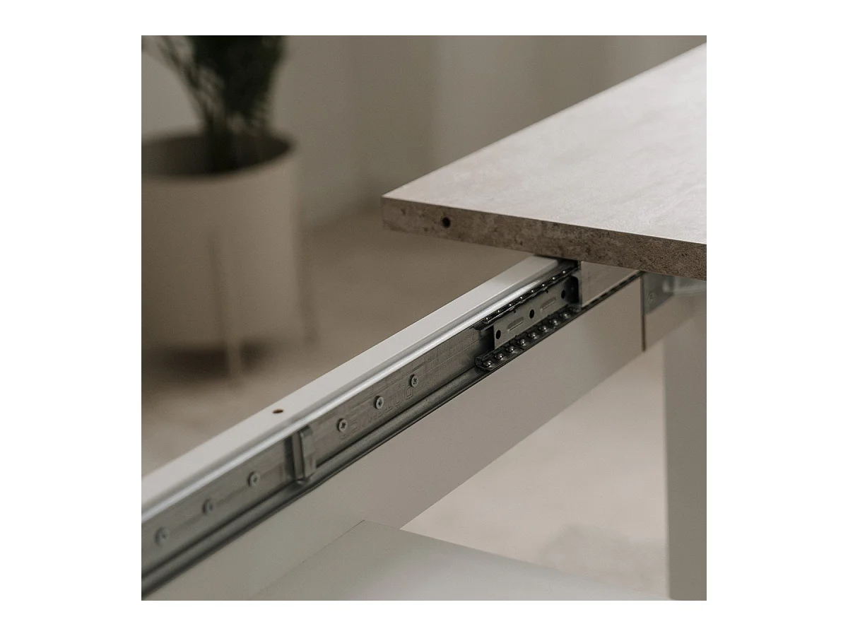 Table à manger extensible décor travertin et blanc L120-160 cm - HOUSTON