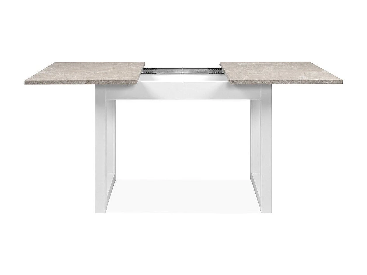 Table à manger extensible décor travertin et blanc L120-160 cm - HOUSTON
