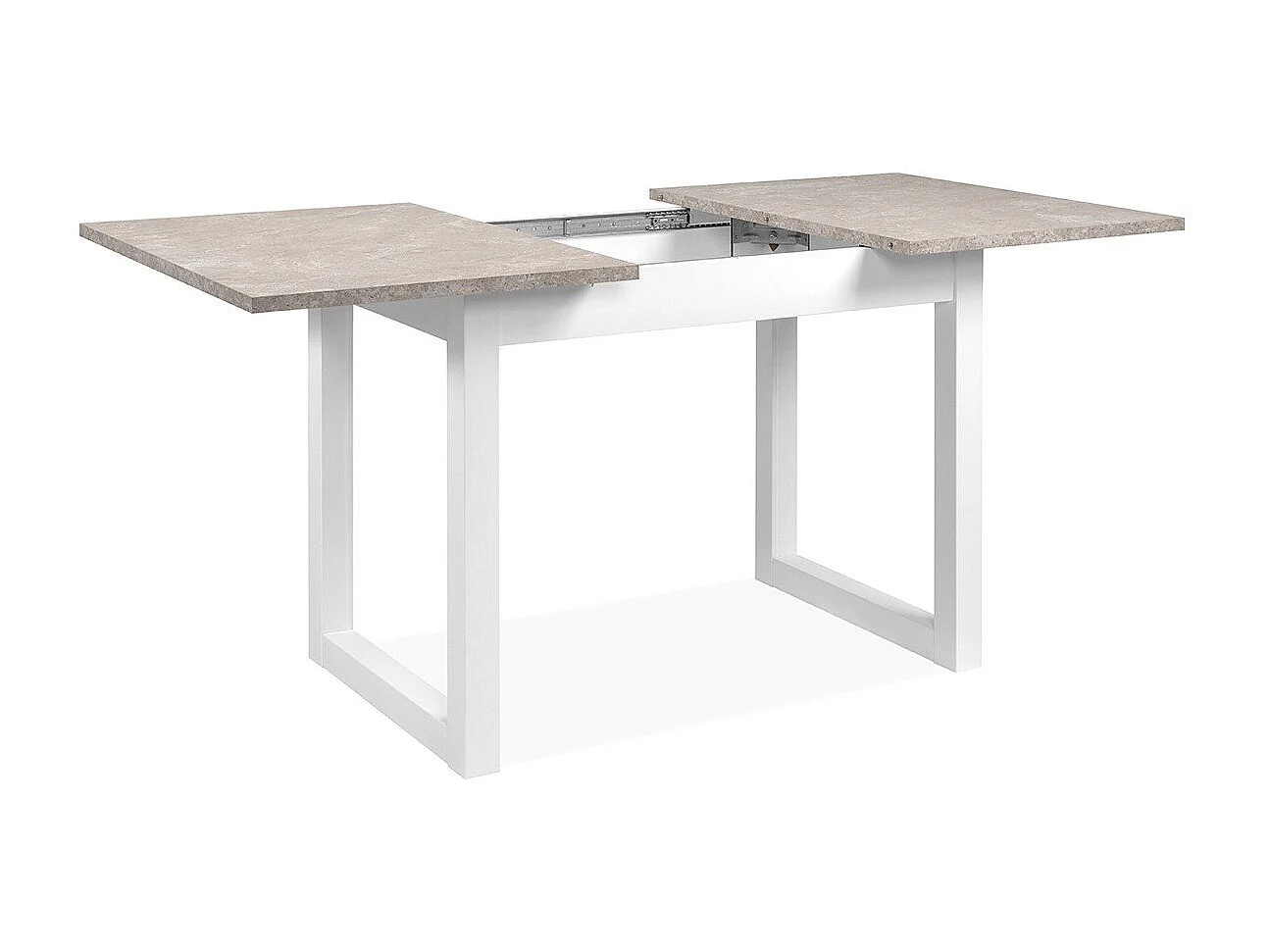 Table à manger extensible décor travertin et blanc L120-160 cm - HOUSTON
