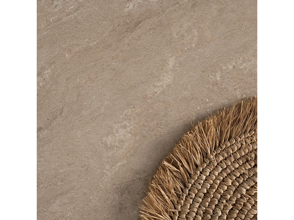 Table à manger extensible décor travertin et blanc L120-160 cm - HOUSTON