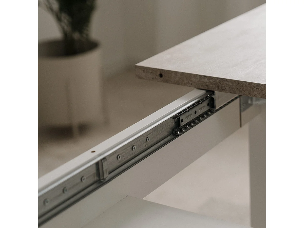 Table à manger extensible décor travertin et blanc L120-160 cm - HOUSTON