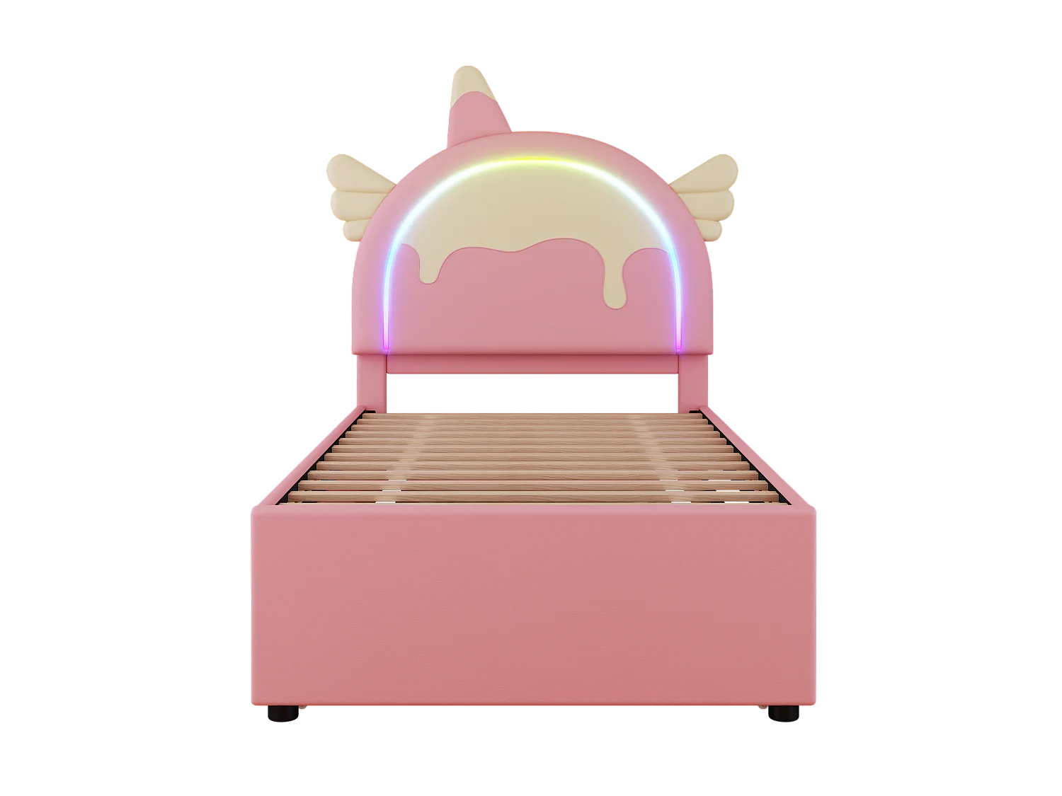 Lit enfant 90x200 cm en forme de licorne, Lit gigogne avec lit roulant escamotable, matériau PU Rose(sans matelas)