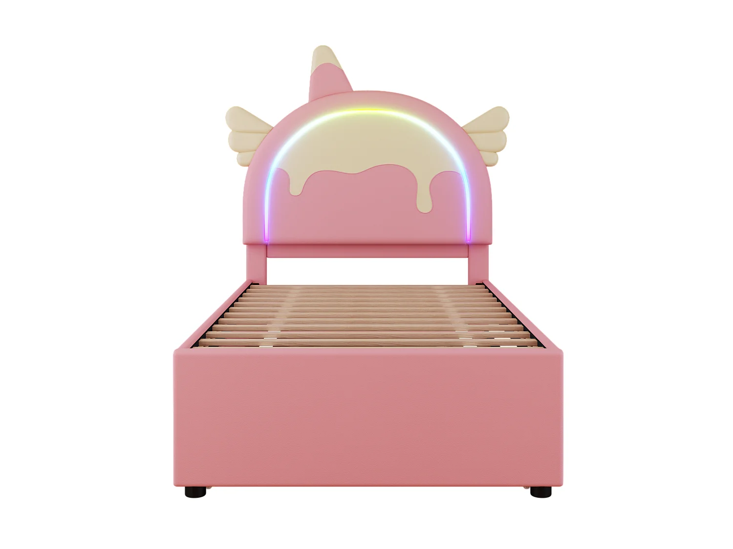 Cama infantil 90x200 cm em forma de unicórnio, cama auxiliar com cama de rodinhas retrátil - Material em PU rosa (sem colchão)