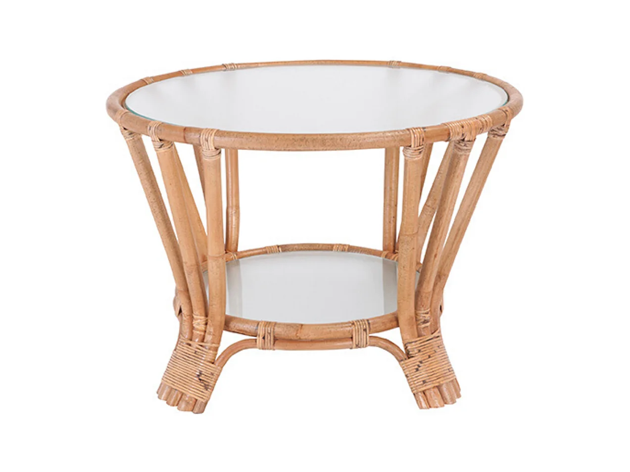 Runder Rattancouchtisch mit zwei Glasplatten Ø 74 cm – Arguin