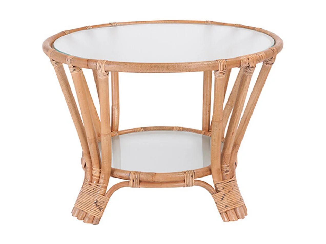 Table basse Rotin avec double plateau en Verre Dia.74cm - Arguin
