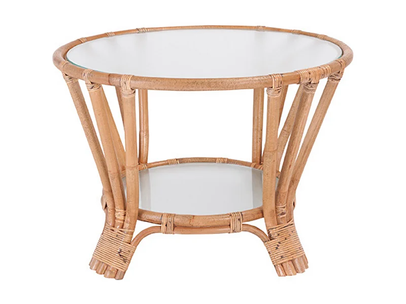 Table basse Rotin avec double plateau en Verre Dia.74cm - Arguin