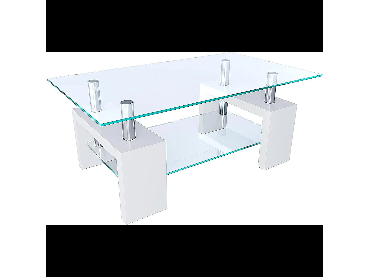 Tavolino Basso Rettangolare Salotto In Vetro E Legno MDF Soggiorno Salone Sala Pranzo Tavolo Caffè Ripiano Moderno Elegante Bianco 100 x 60 x 45 cm