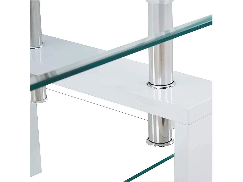 Tavolino Basso Rettangolare Salotto In Vetro E Legno MDF Soggiorno Salone Sala Pranzo Tavolo Caffè Ripiano Moderno Elegante Bianco 100 x 60 x 45 cm