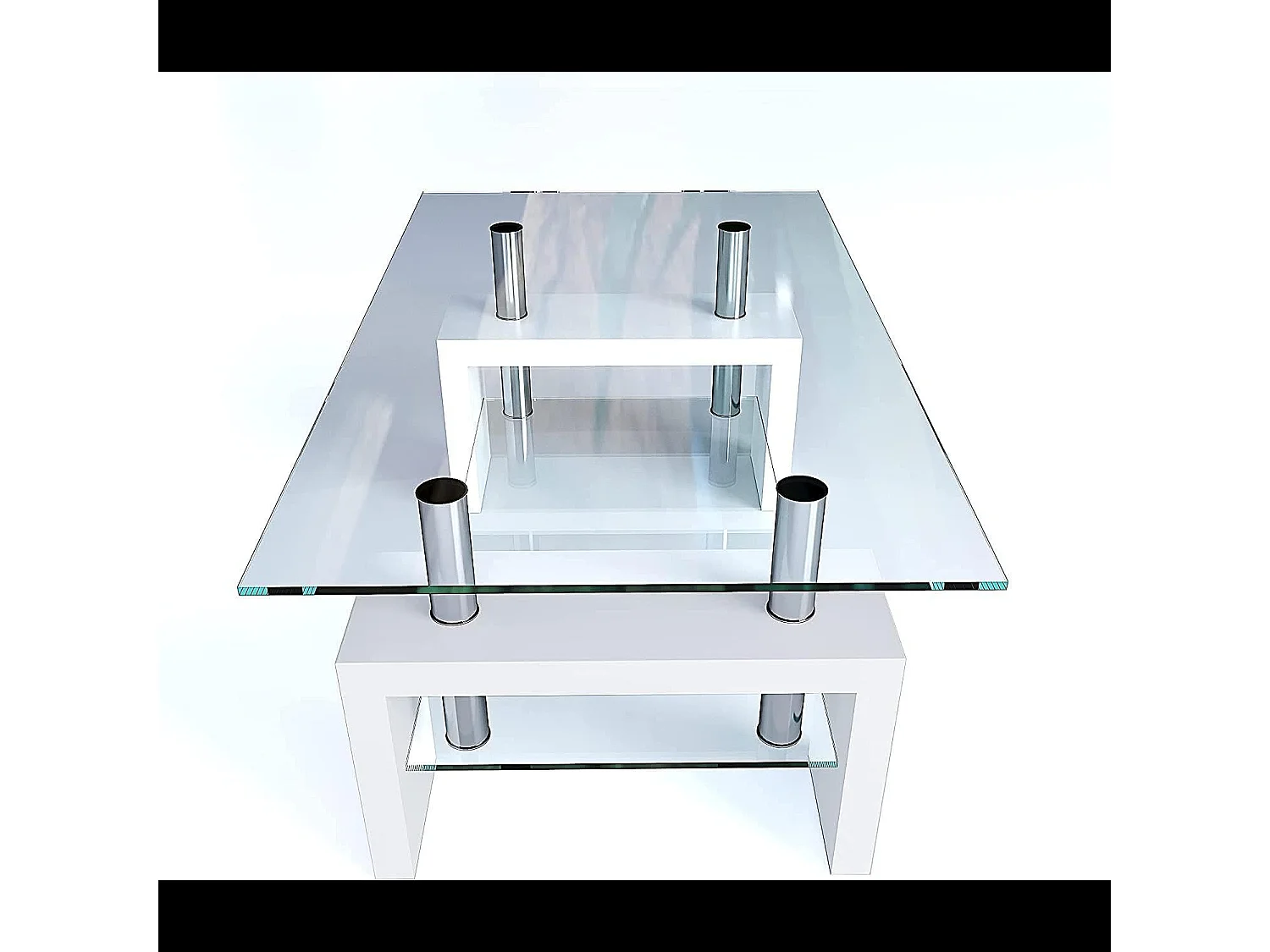 Tavolino Basso Rettangolare Salotto In Vetro E Legno MDF Soggiorno Salone Sala Pranzo Tavolo Caffè Ripiano Moderno Elegante Bianco 100 x 60 x 45 cm